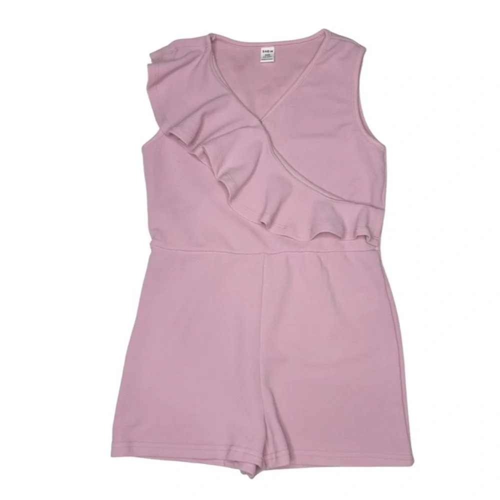 SHEIN Girls Solid Ruffle‎ Detail Romper